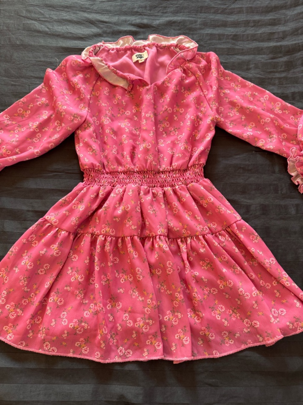 Girls' Pink Floral Ruffle-Trim Tiered Dress